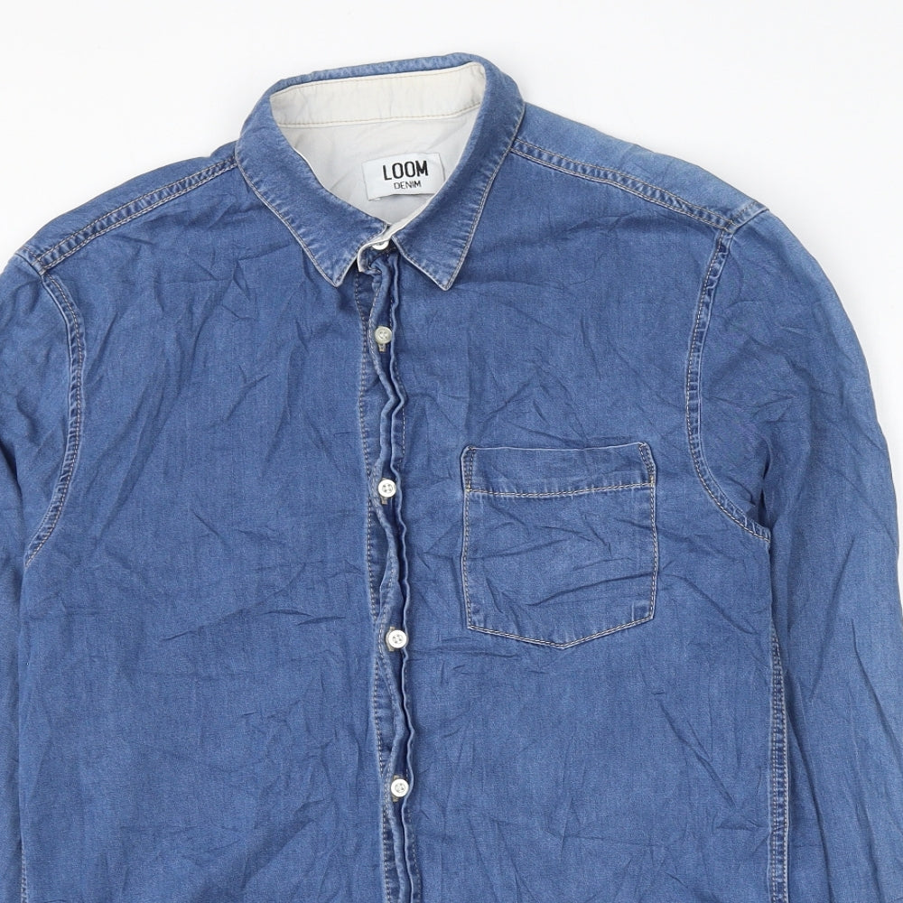 Loom Denim Mens Blue Cotton Button-Up Size S Collared Button