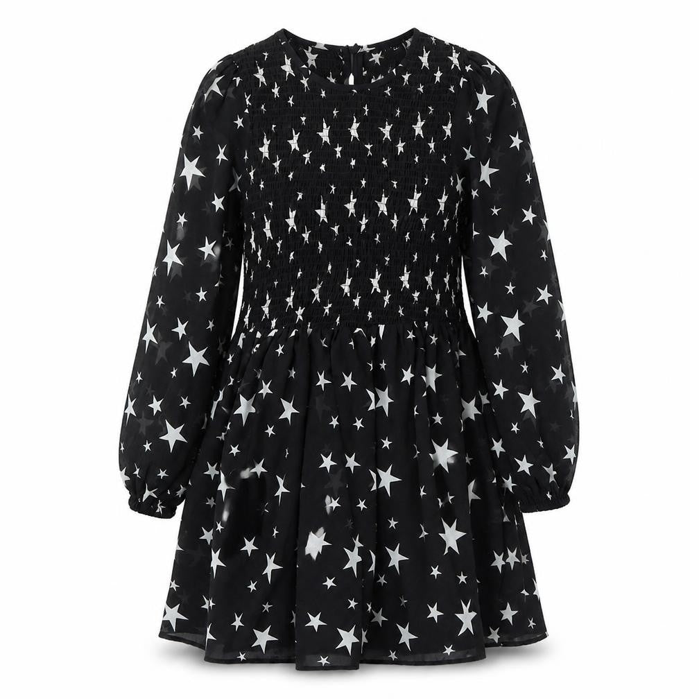 ASOS Womens Black Geometric Polyester A-Line Size 8 Round Neck Zip - Star Print