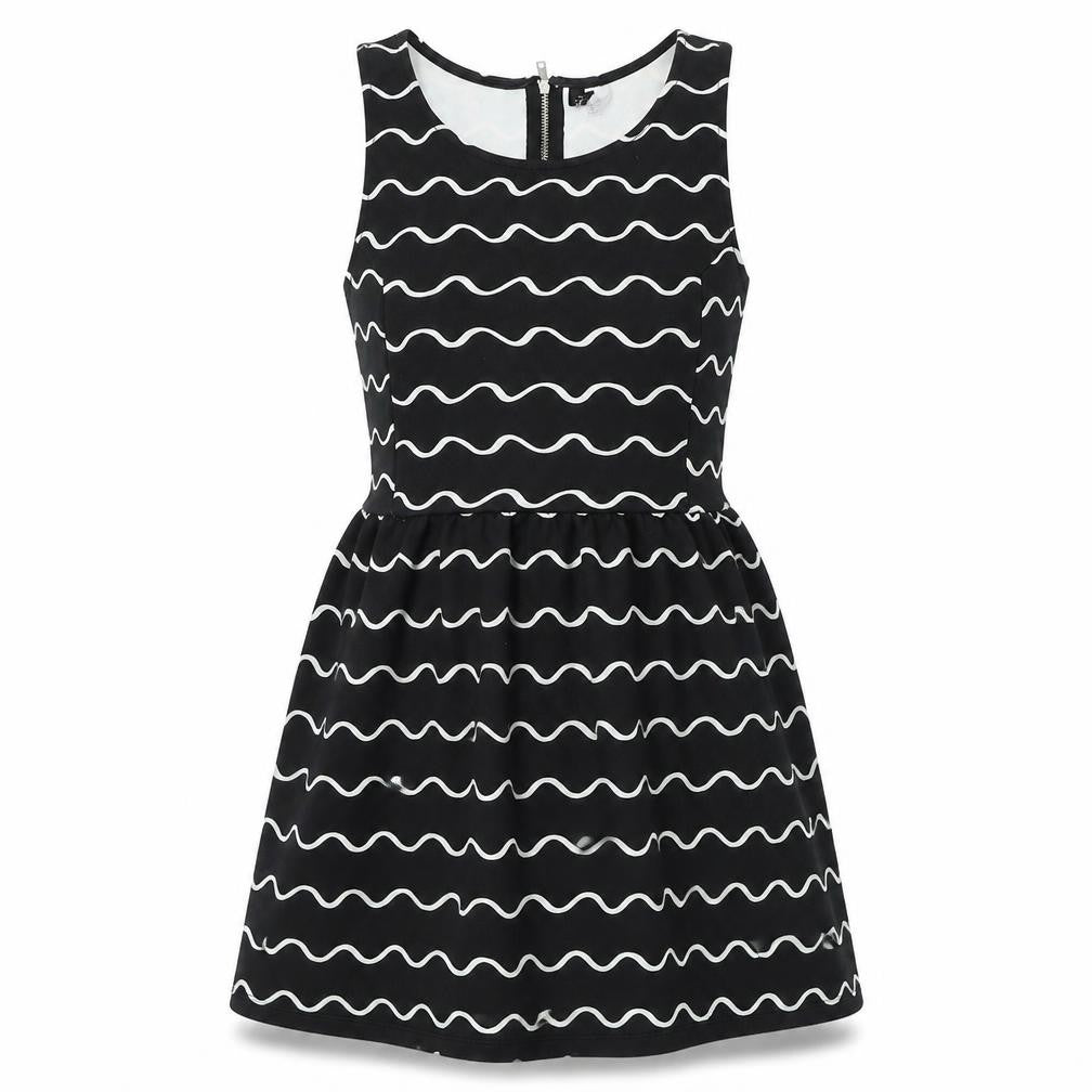 Divided Womens Black Geometric Polyester A-Line Size M Boat Neck Zip