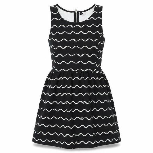 Divided Womens Black Geometric Polyester A-Line Size M Boat Neck Zip