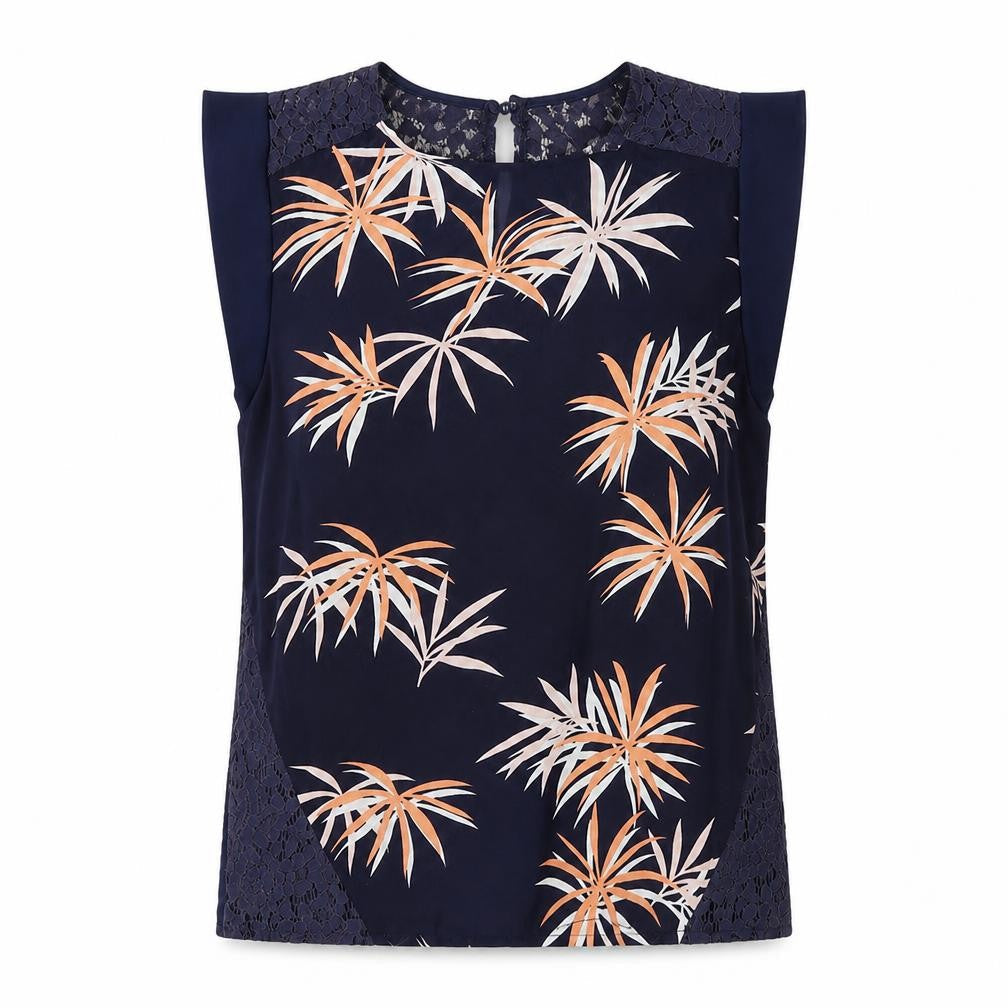 Apricot Womens Blue Floral Polyester Basic Blouse Size 10 Round Neck