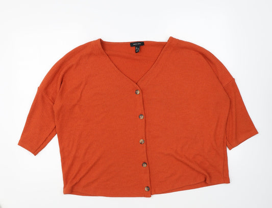 New Look Womens Orange V-Neck Cotton Pullover Jumper Size L