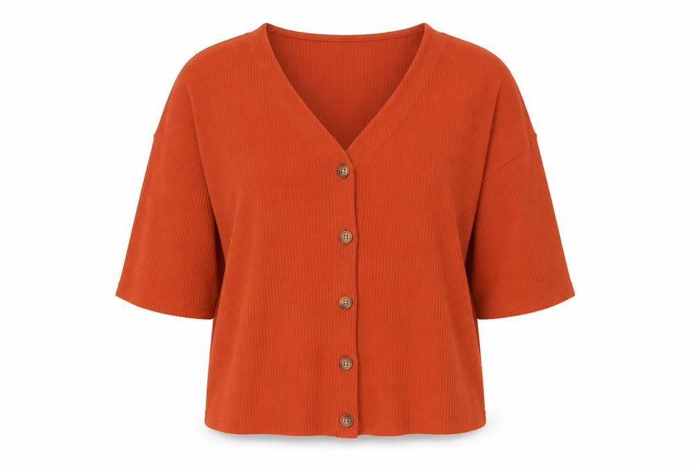 New Look Womens Orange V-Neck Cotton Pullover Jumper Size L
