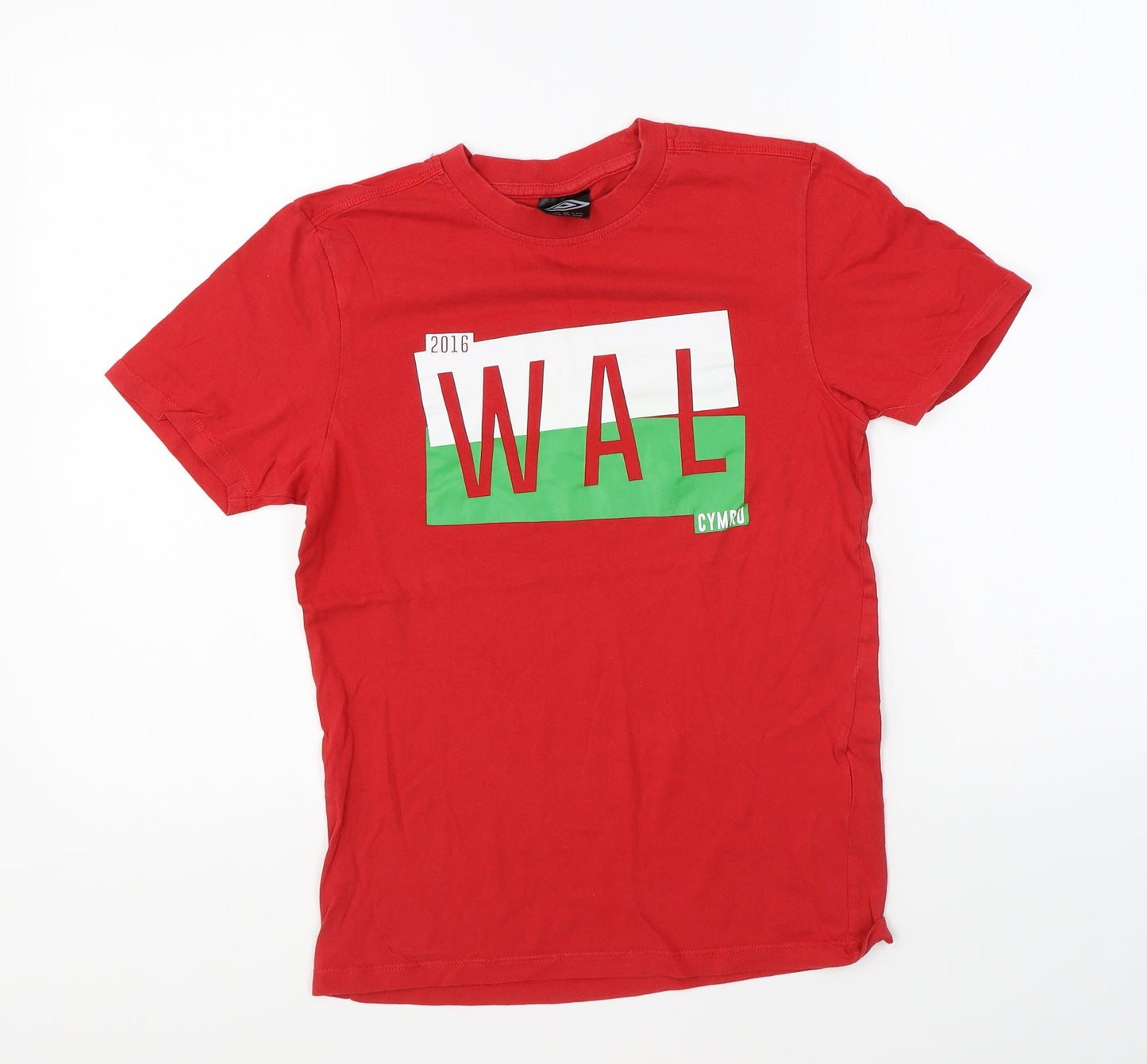Umbro Girls Red Cotton Basic T-Shirt Size 11-12 Years Round Neck Pullover - Wales