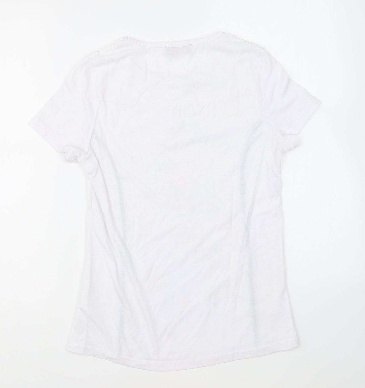 Anna Rose Womens White Polyester Basic T-Shirt Size S V-Neck