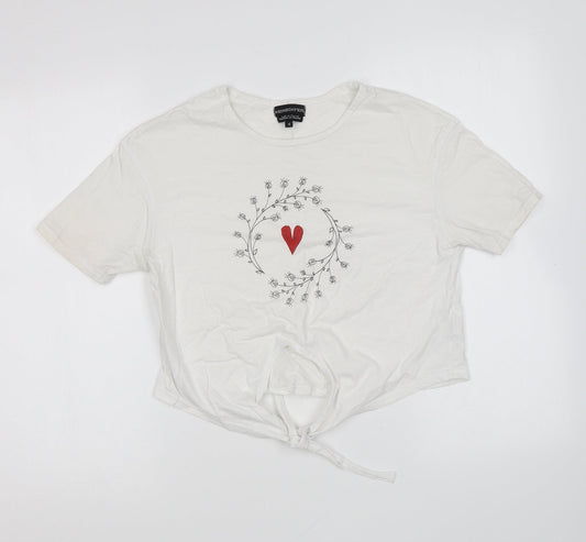 Wednesday's Girl Womens White Cotton Basic T-Shirt Size S Round Neck