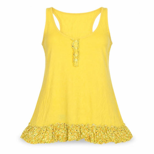 Papaya Womens Yellow Viscose Basic Tank Size 8 Round Neck