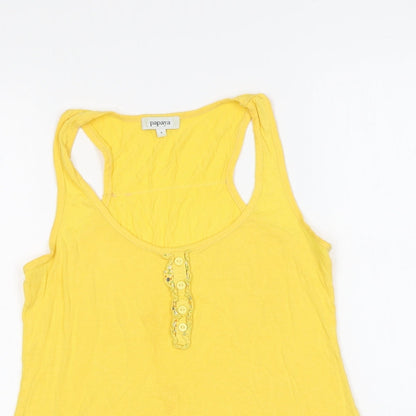Papaya Womens Yellow Viscose Basic Tank Size 8 Round Neck