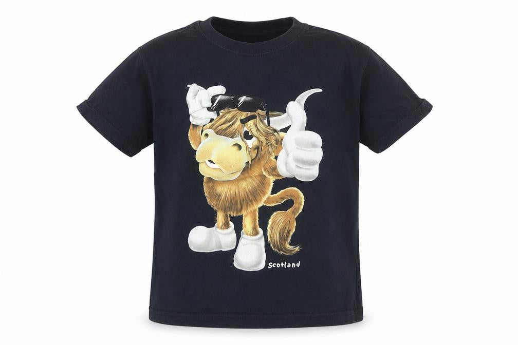 SAFON Boys Blue Cotton Pullover T-Shirt Size 8 Years Round Neck Pullover - Scotland Cow