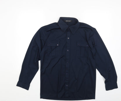 Refind Mens Blue Polyester Button-Up Size S Collared Button
