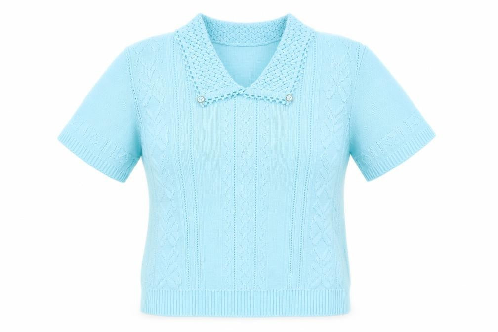 Merry Gold London Womens Blue Collared Acrylic Pullover Jumper Size S