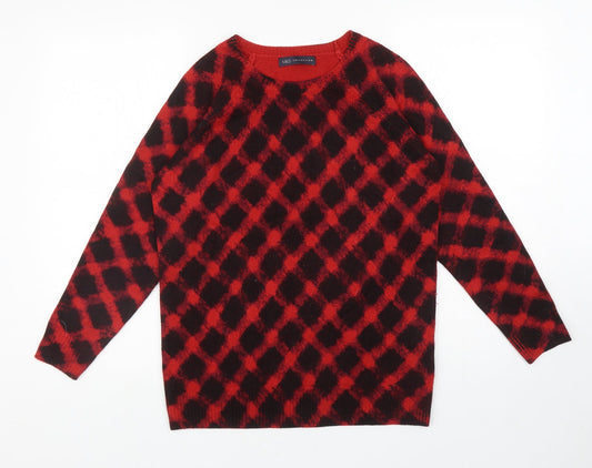 Marks and Spencer Womens Red Round Neck Geometric Acrylic Pullover Jumper Size 12