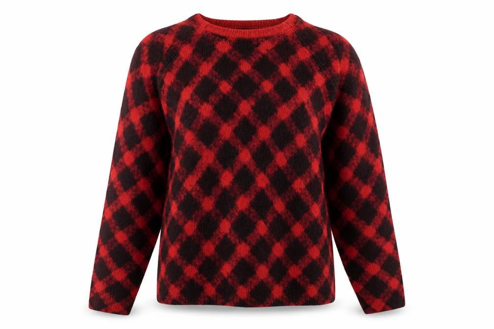 Marks & Spencer Womens Red Round Neck Geometric Acrylic Pullover Jumper Size 12