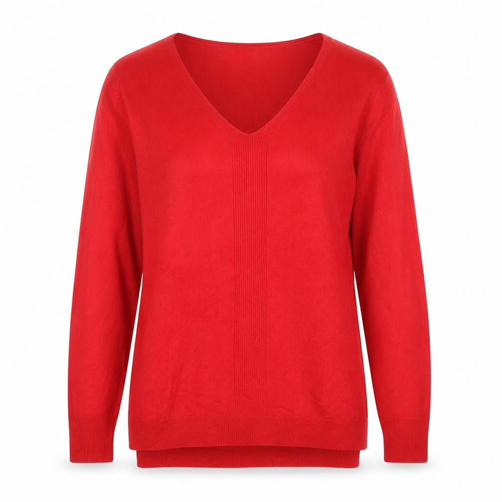 Primark Womens Red V-Neck Acrylic Pullover Jumper Size S