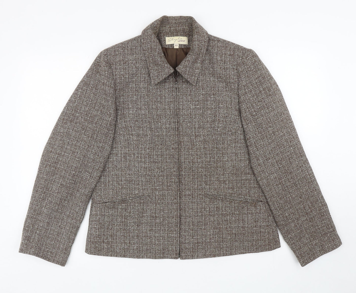 EWM Womens Brown Jacket Blazer Size 12 Zip