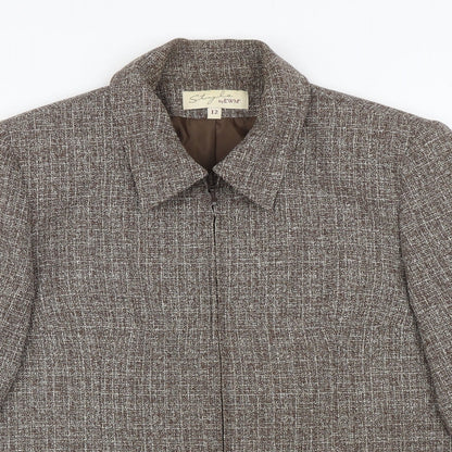 EWM Womens Brown Jacket Blazer Size 12 Zip