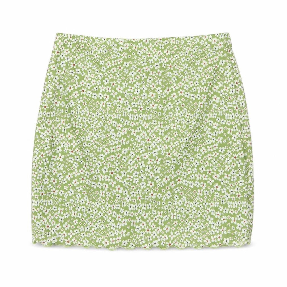 SheIn Womens Green Floral Polyester A-Line Skirt Size M
