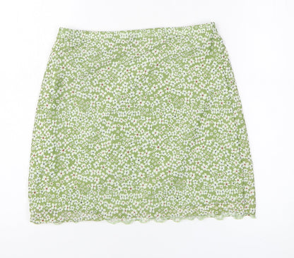 SHEIN Womens Green Floral Polyester A-Line Skirt Size M