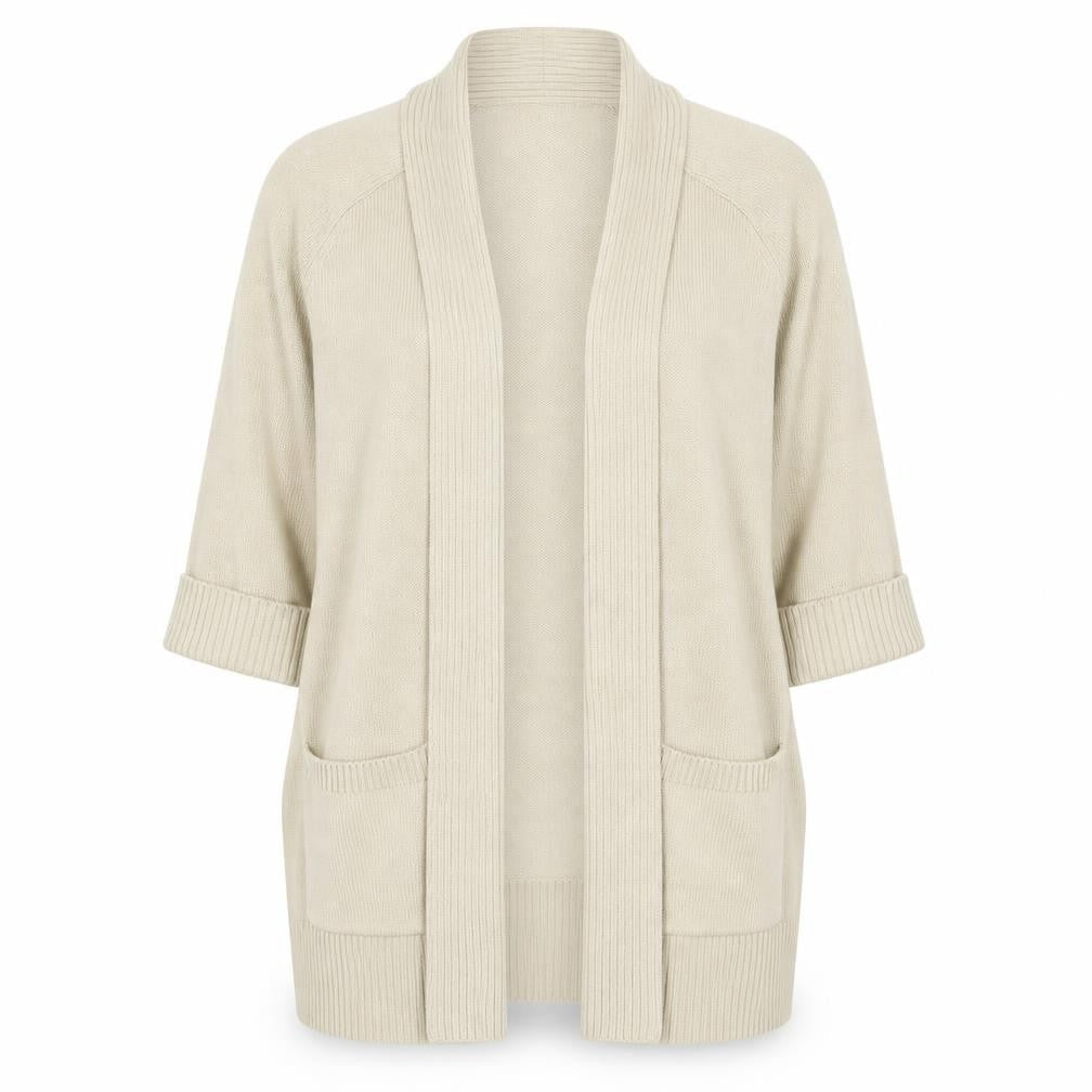 BHS Womens Beige V-Neck Cotton Cardigan Jumper Size 14