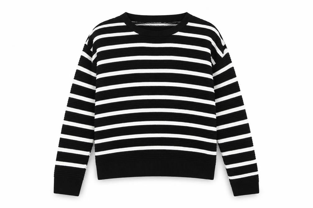 New Look Womens Black Round Neck Striped Acrylic Pullover Jumper Size 8
