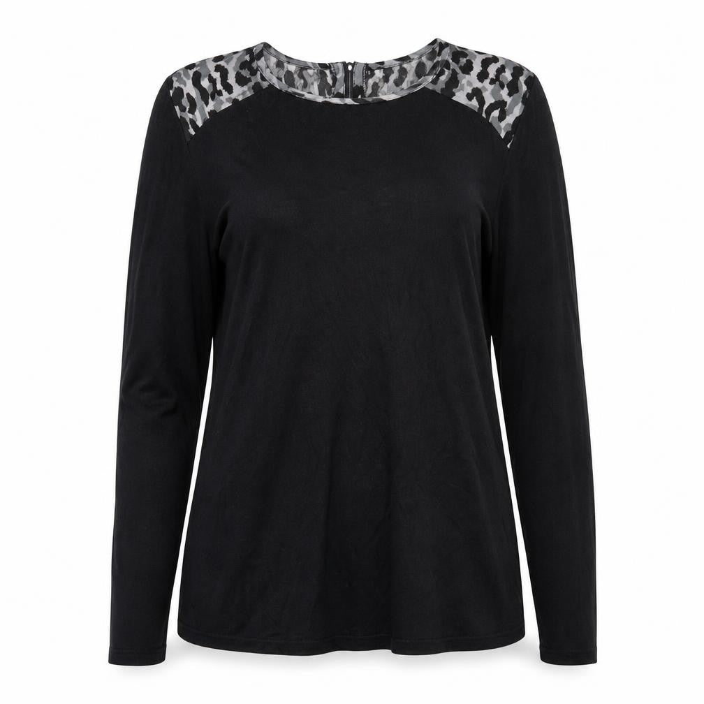 NEXT Womens Black Animal Print Cotton Basic Blouse Size 10 Round Neck - Cheetah Print