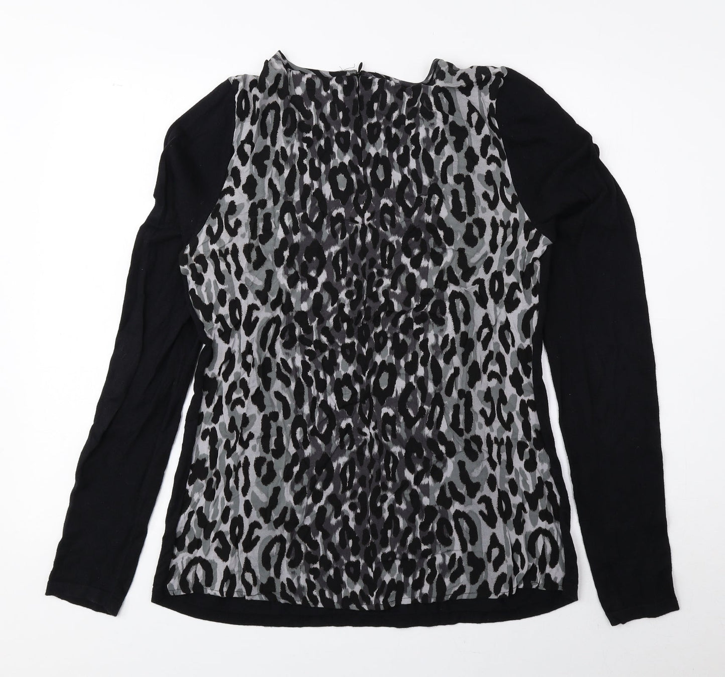 NEXT Womens Black Animal Print Cotton Basic Blouse Size 10 Round Neck - Cheetah Print