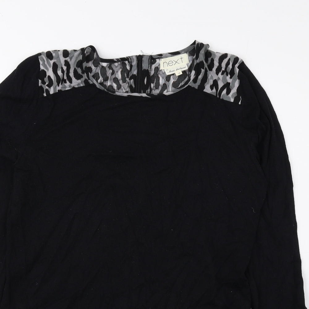 NEXT Womens Black Animal Print Cotton Basic Blouse Size 10 Round Neck - Cheetah Print
