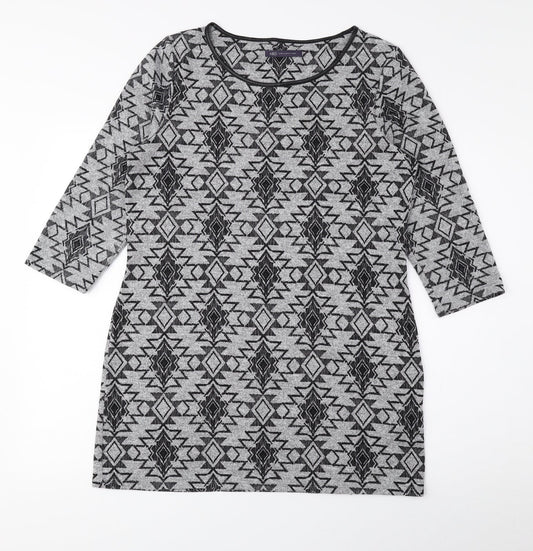 Marks and Spencer Womens Grey Round Neck Geometric Polyester Pullover Jumper Size 14