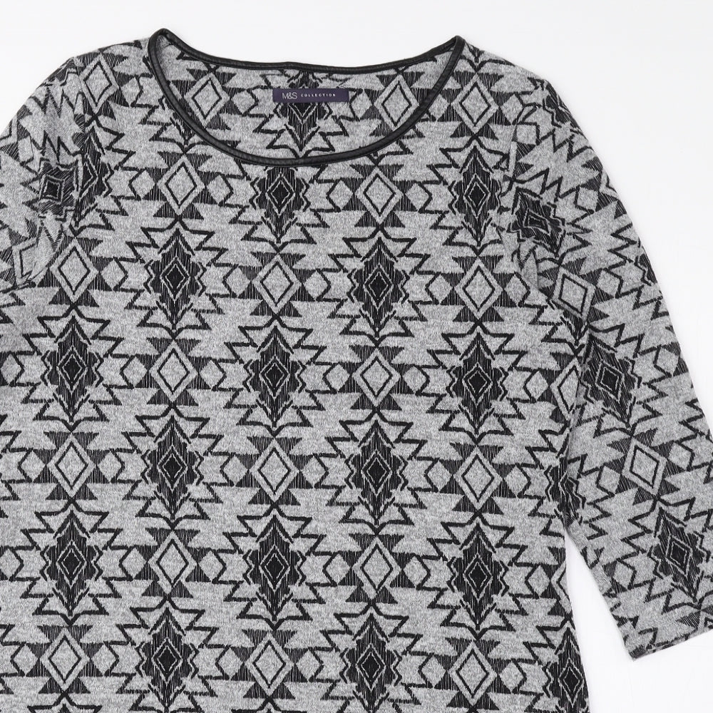 Marks and Spencer Womens Grey Round Neck Geometric Polyester Pullover Jumper Size 14