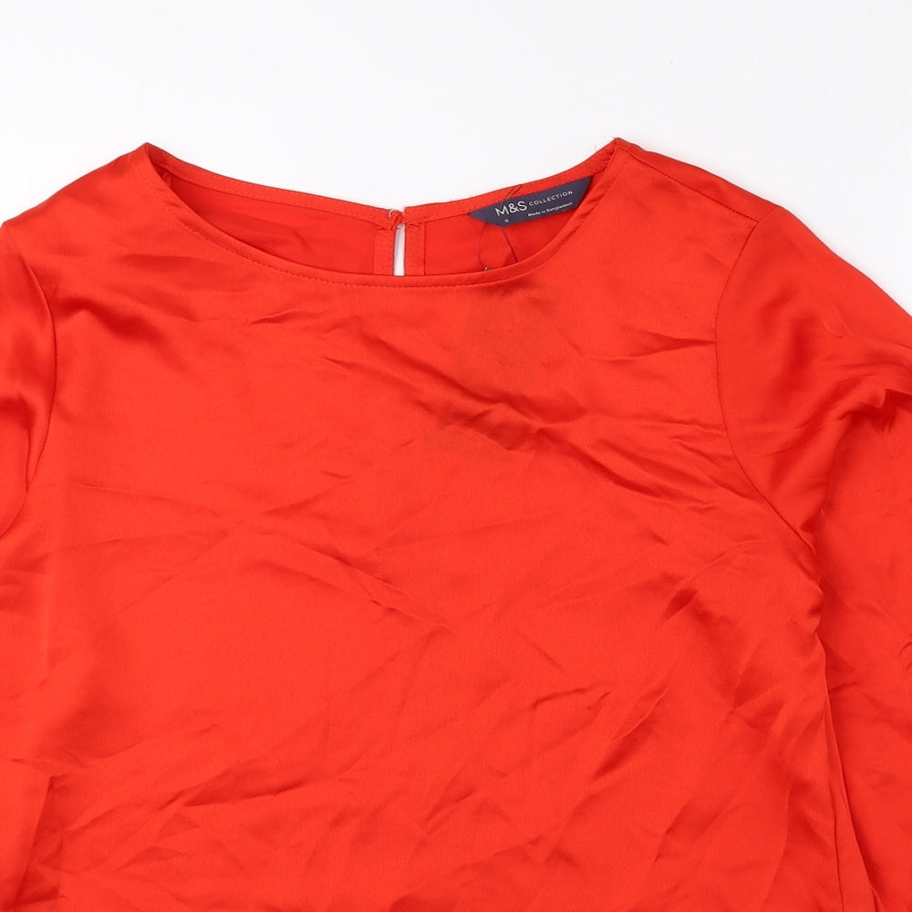 Marks and Spencer Womens Red Polyester Basic Blouse Size 6 Round Neck