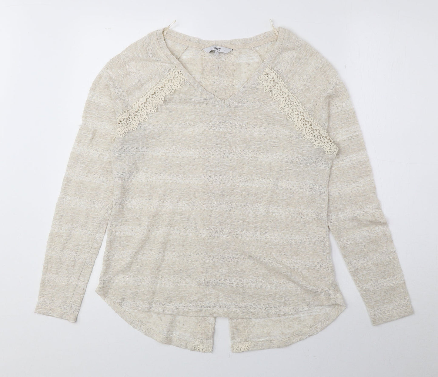 NEXT Womens Beige V-Neck Polyester Pullover Jumper Size 12 - Lace Detail