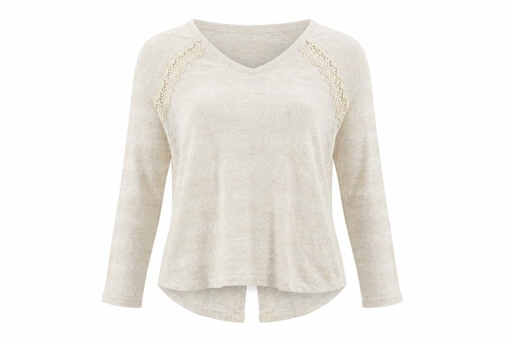 NEXT Womens Beige V-Neck Polyester Pullover Jumper Size 12 - Lace Detail