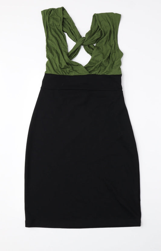Soprano Womens Green Polyester A-Line Size M V-Neck Pullover
