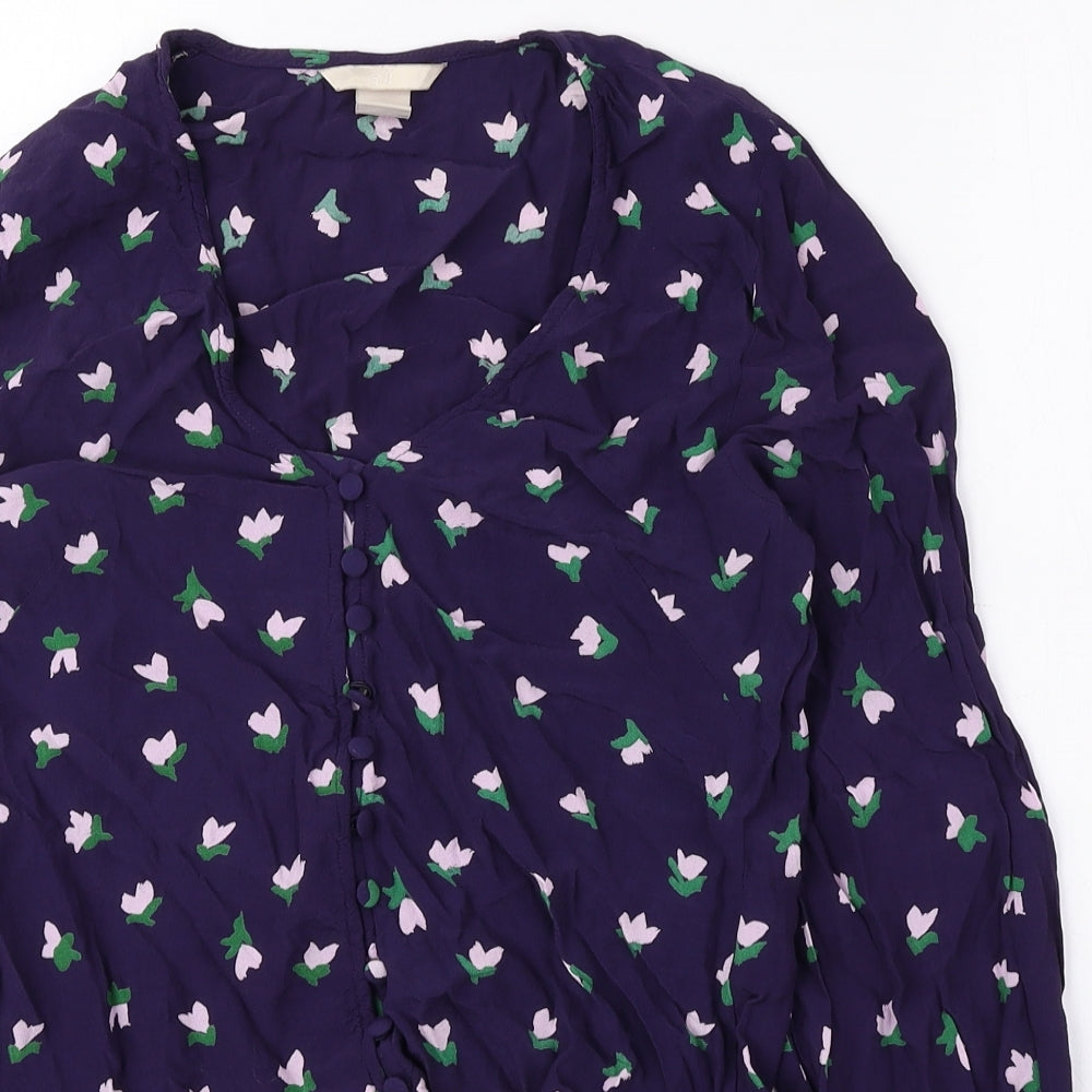 H&M Womens Floral Viscose Basic Blouse Size 6 V-Neck