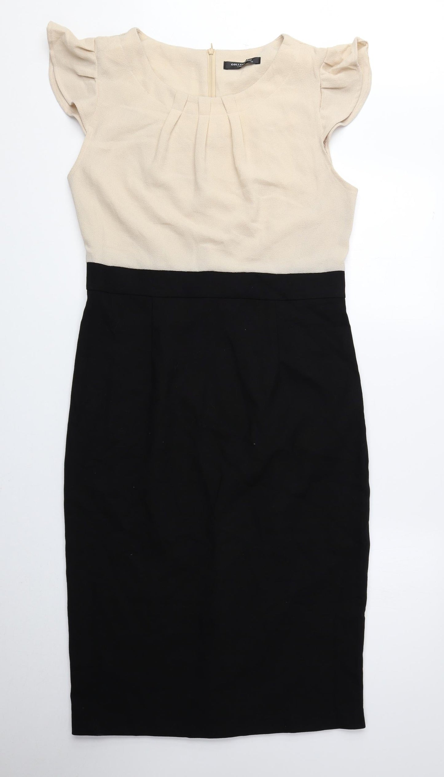 Collection London Womens Beige Polyester A-Line Size 12 Round Neck Zip