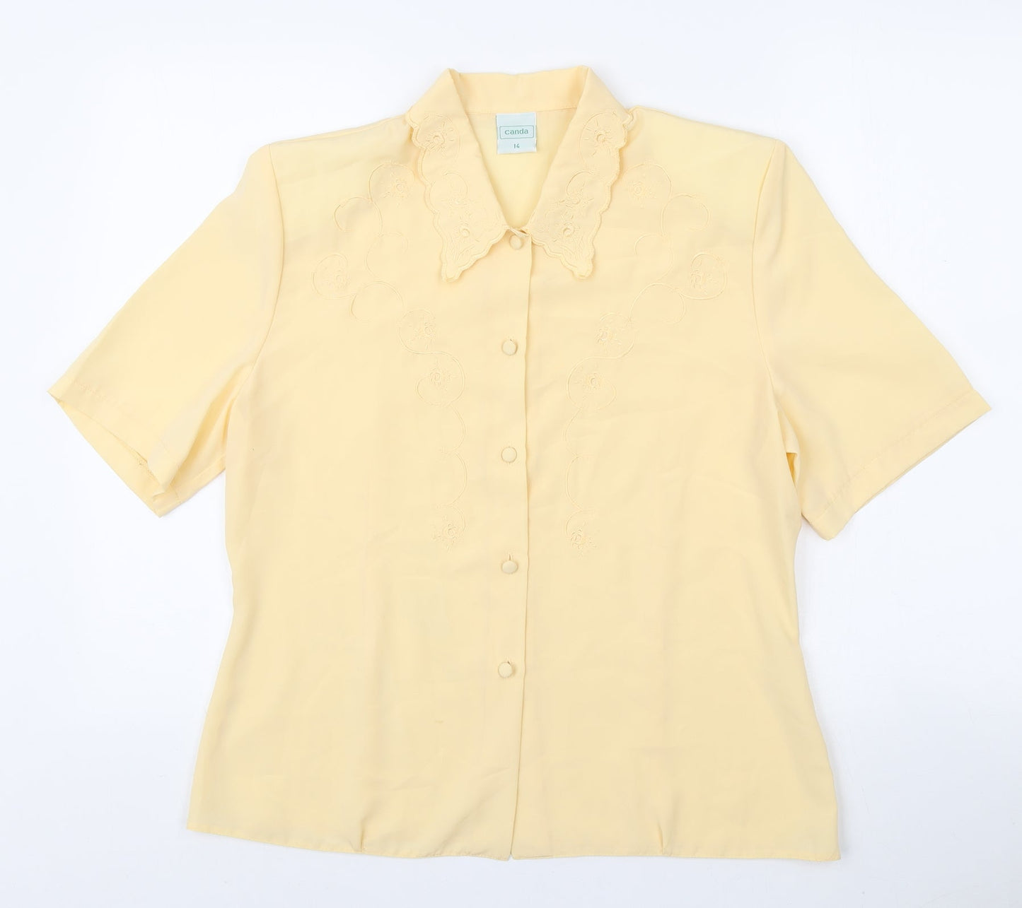 Canada Womens Yellow Polyester Basic Button-Up Size 14 Collared