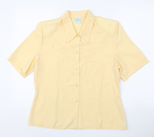 Canada Womens Yellow Polyester Basic Button-Up Size 14 Collared