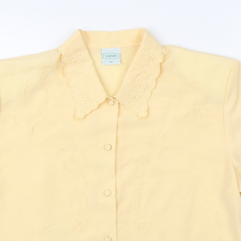 Canada Womens Yellow Polyester Basic Button-Up Size 14 Collared