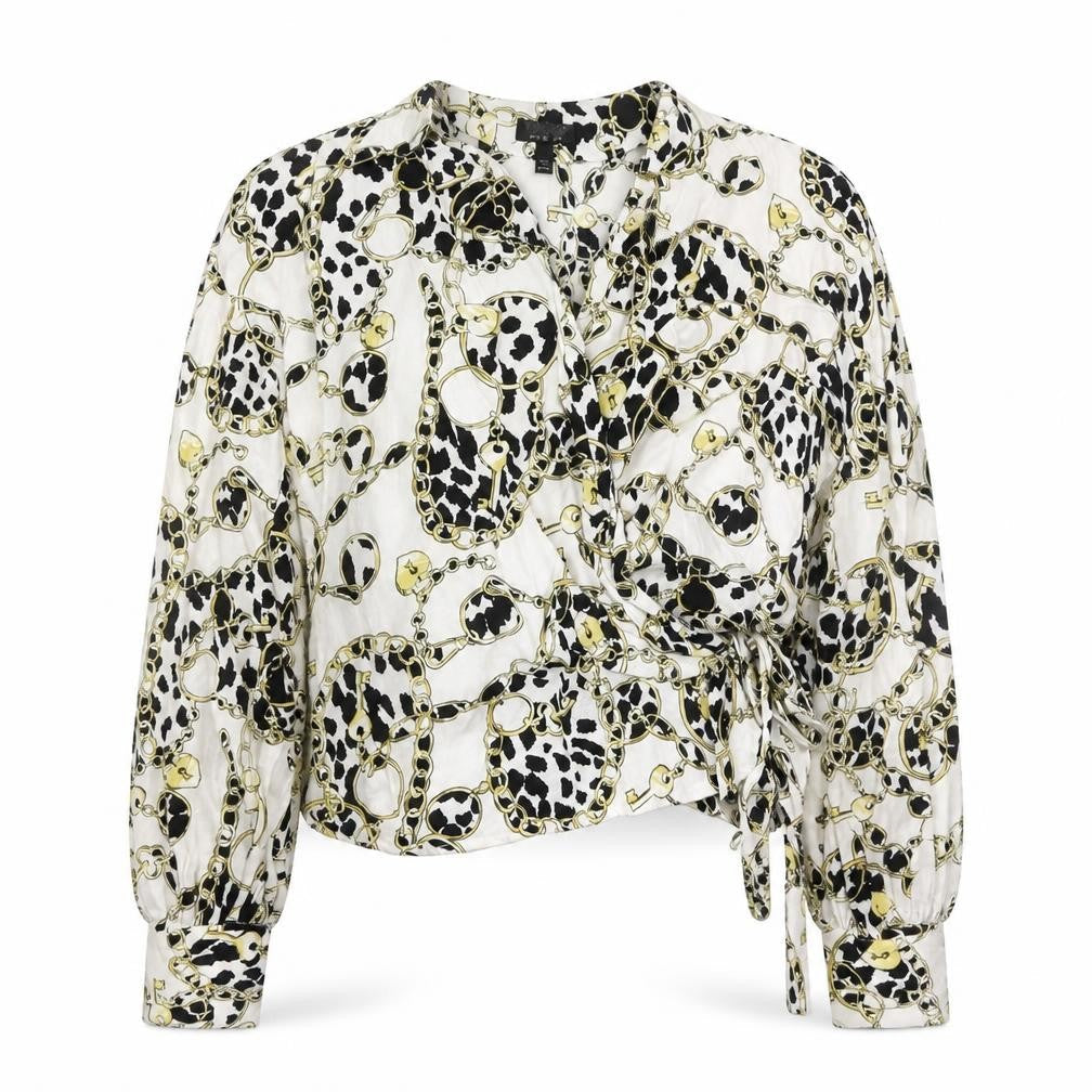 Topshop Womens Multicoloured Geometric Viscose Wrap Blouse Size 10 V-Neck