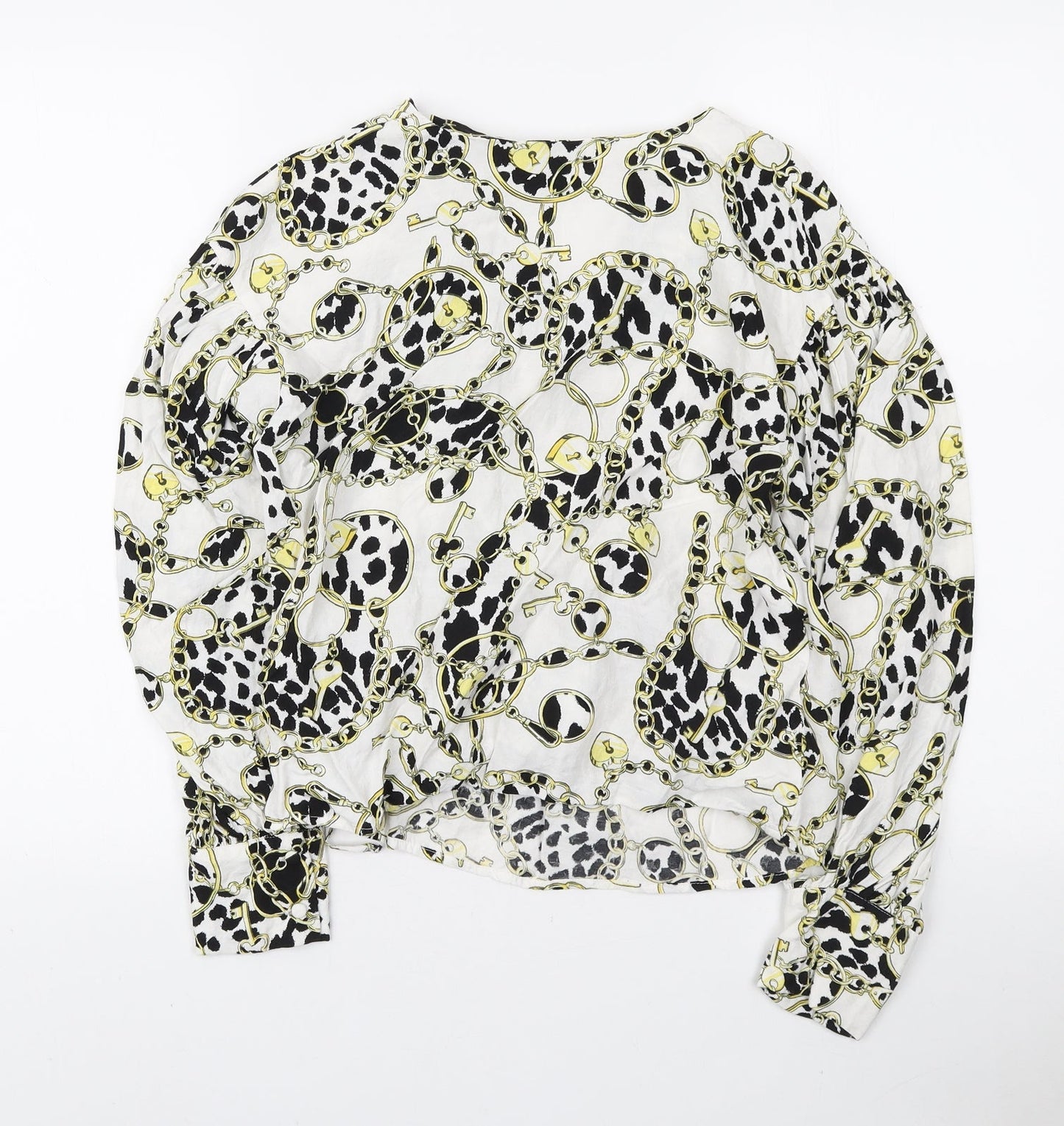 Topshop Womens Multicoloured Geometric Viscose Wrap Blouse Size 10 V-Neck