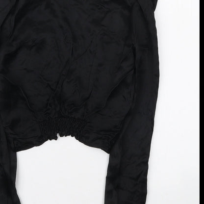 Zara Womens Black Polyester Basic Blouse Size M V-Neck - Knot detail
