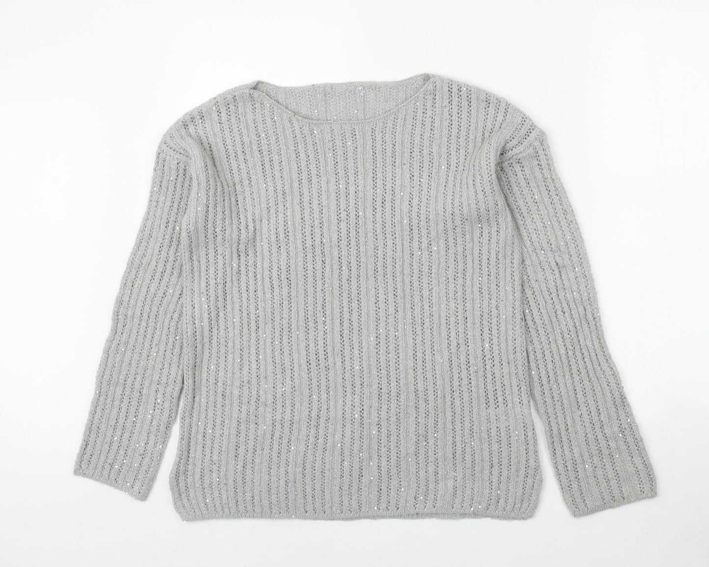 NEXT Womens Grey Boat Neck Acrylic Pullover Jumper Size M