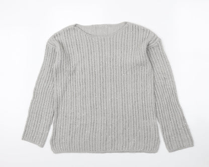 Next Womens Grey Boat Neck Acrylic Pullover Jumper Size M