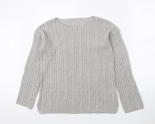 NEXT Womens Grey Boat Neck Acrylic Pullover Jumper Size M