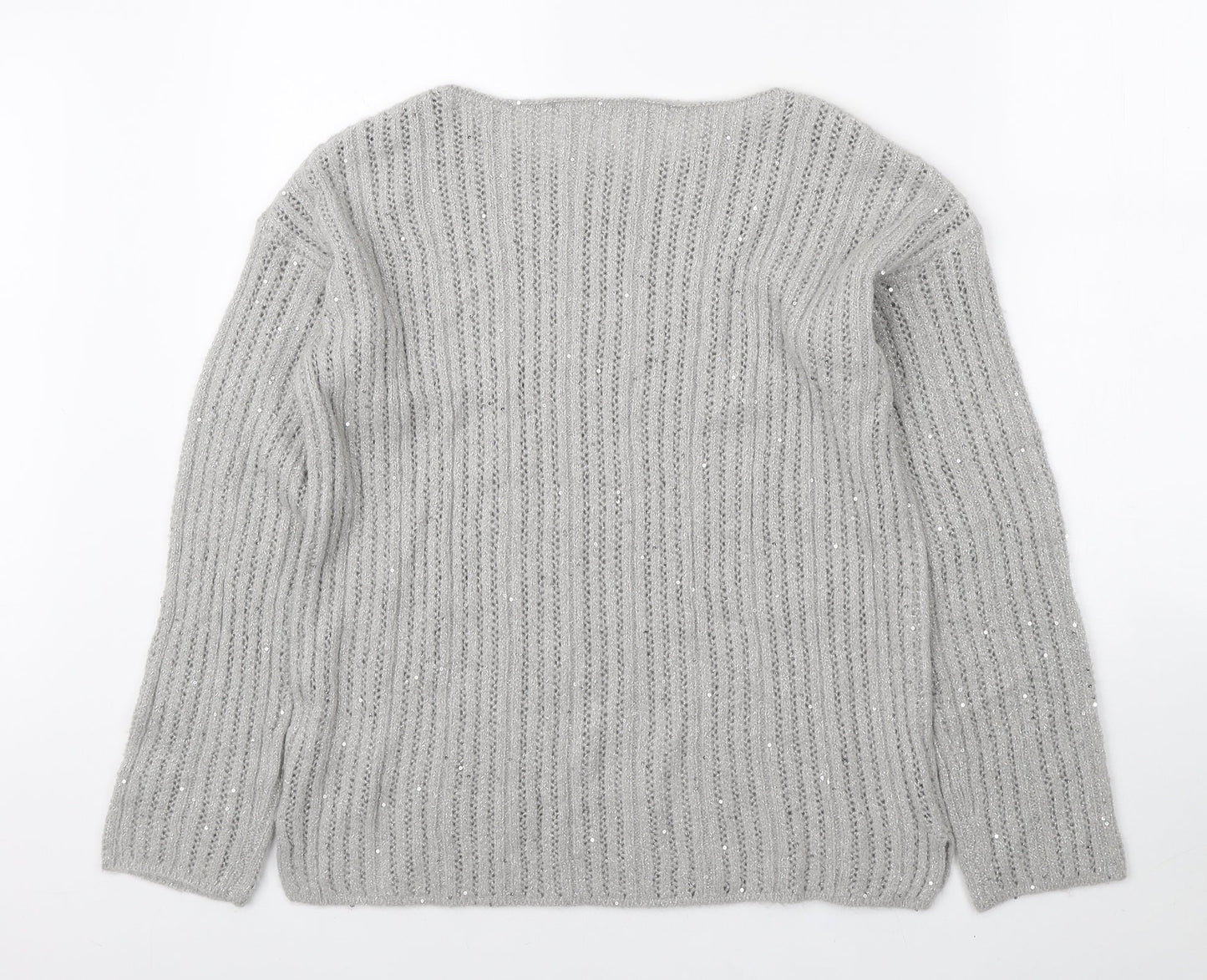 NEXT Womens Grey Boat Neck Acrylic Pullover Jumper Size M