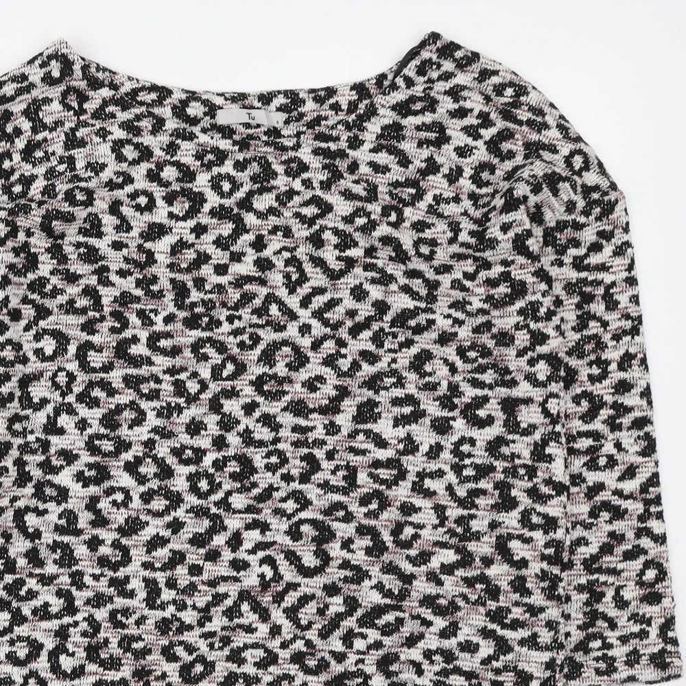 TU Womens Multicoloured Boat Neck Animal Print Polyester Pullover Jumper Size 8