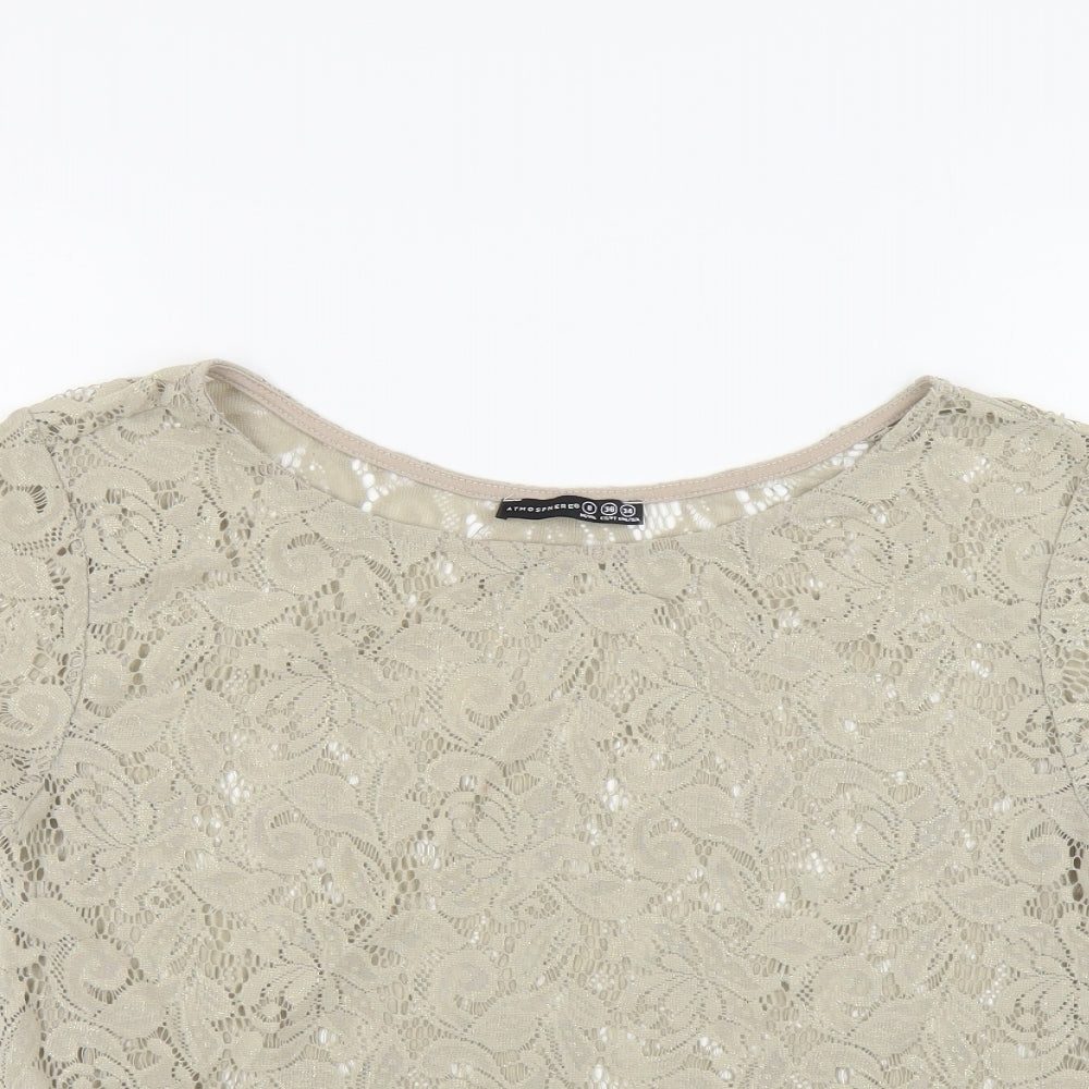 Atmosphere Womens Beige Floral Polyester Basic Blouse Size 8 Boat Neck