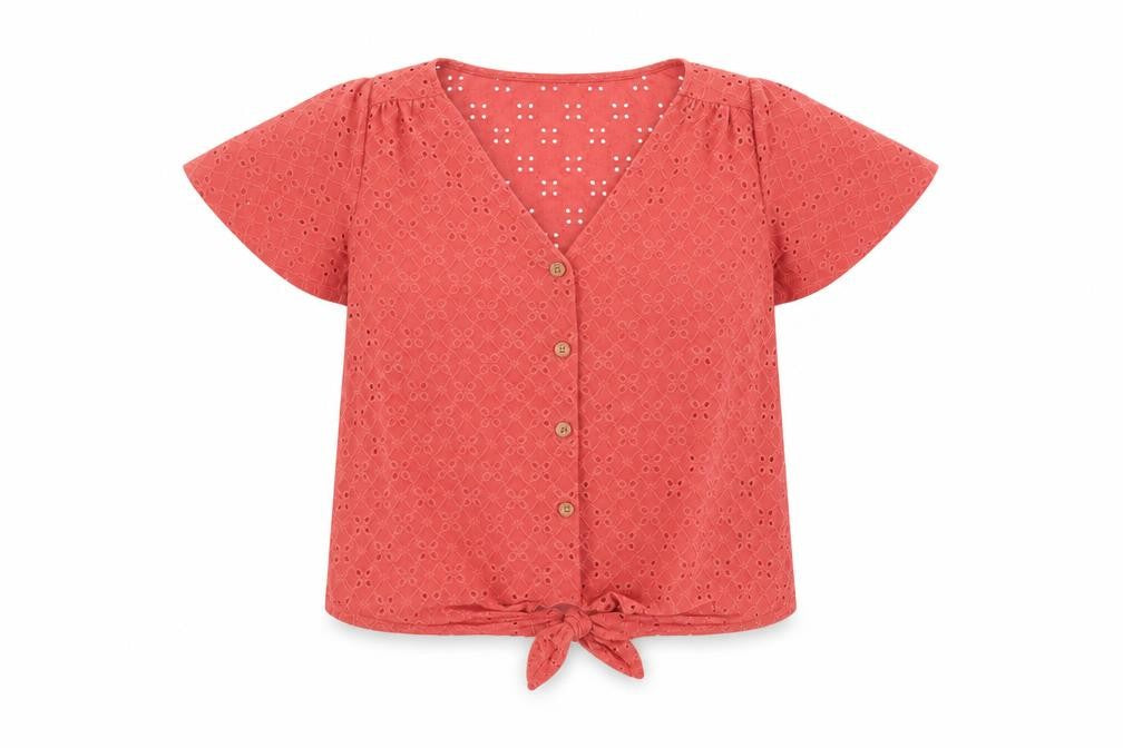 Oasis Womens Orange Geometric Polyester Basic Button-Up Size XS V-Neck - Tie Front
