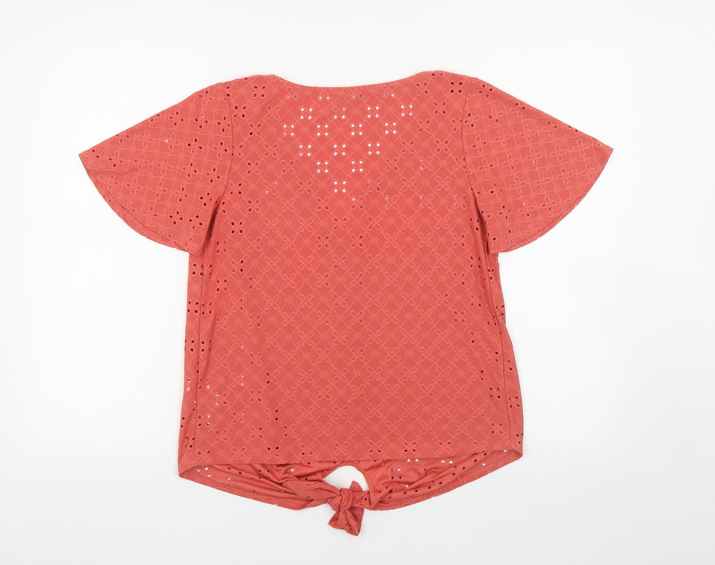 Oasis Womens Orange Geometric Polyester Basic Button-Up Size XS V-Neck - Tie Front