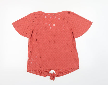 Oasis Womens Orange Geometric Polyester Basic Button-Up Size XS V-Neck - Tie Front